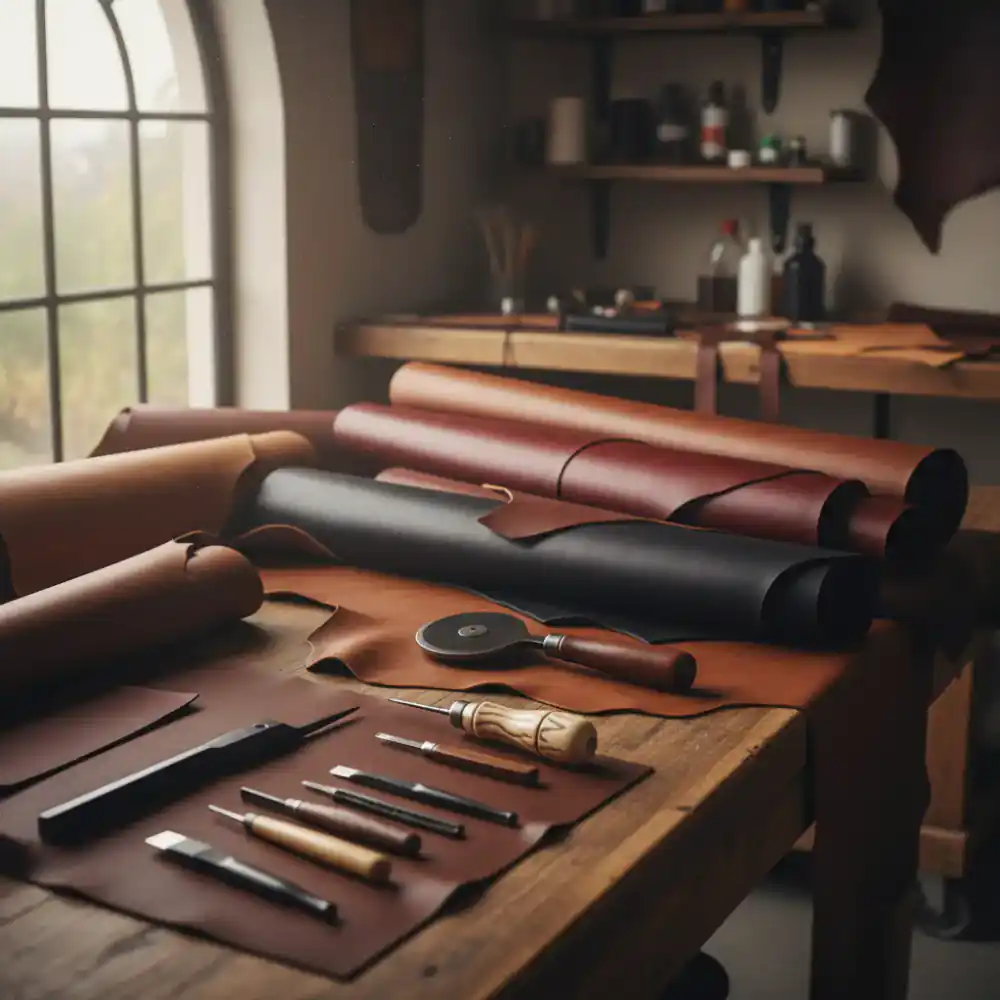 Premium leather hides and cutting tools