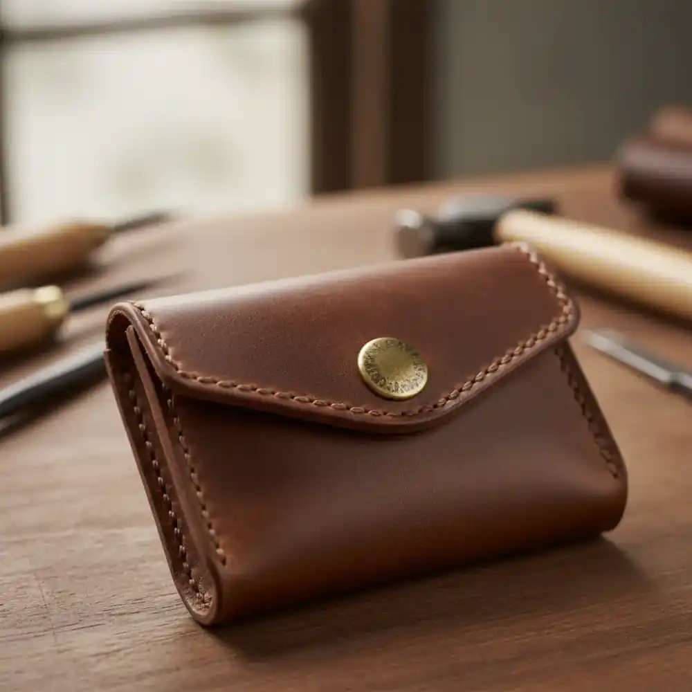 Leather coin pouch with brass snap